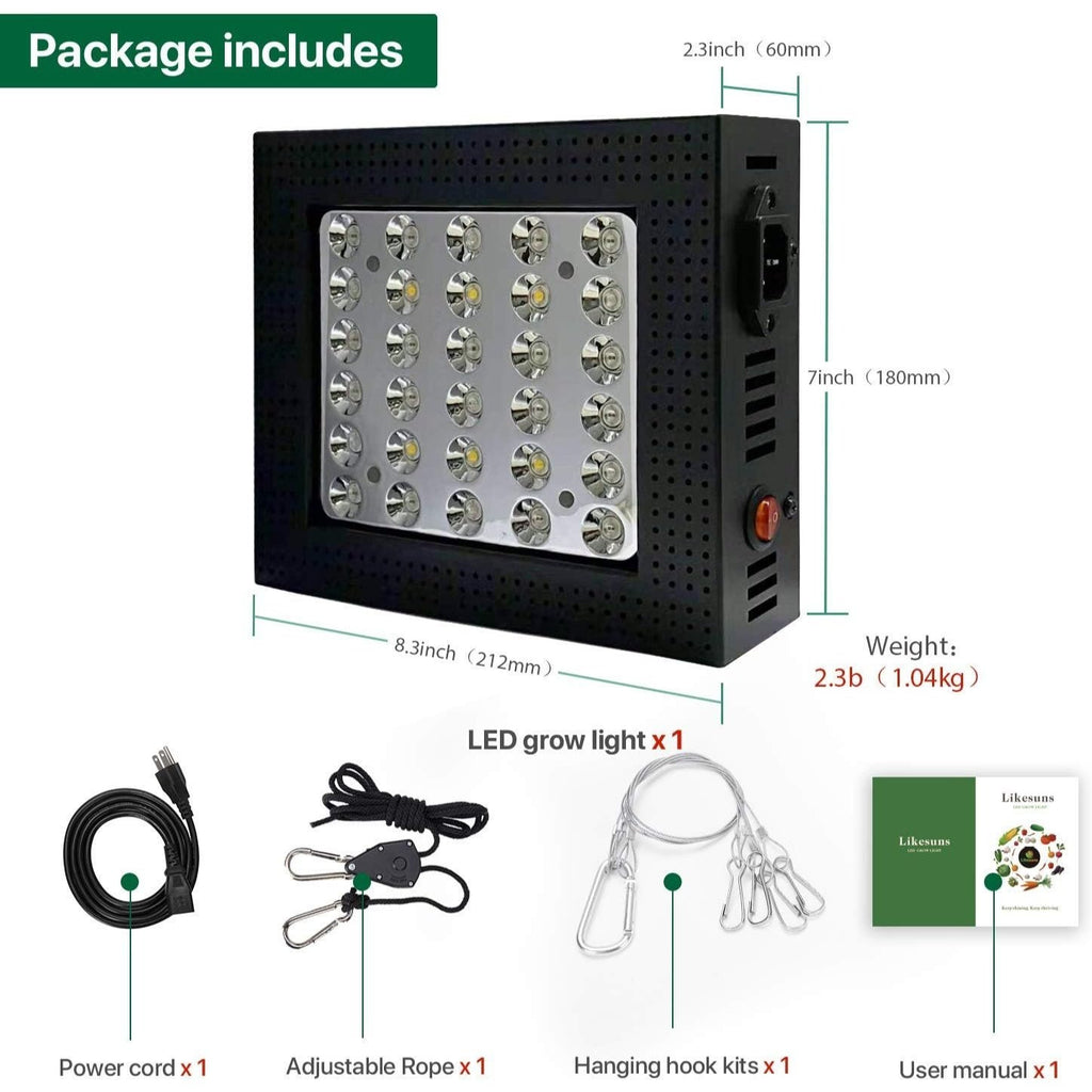 Likesuns 600W Indoor Plant LED Grow Light - Full Spectrum for Succulents, Herbs & Flowers, High-Power Dual-Chip Design with Large Cooling Fan, 2-in-1 VEG & BLOOM Switch Button