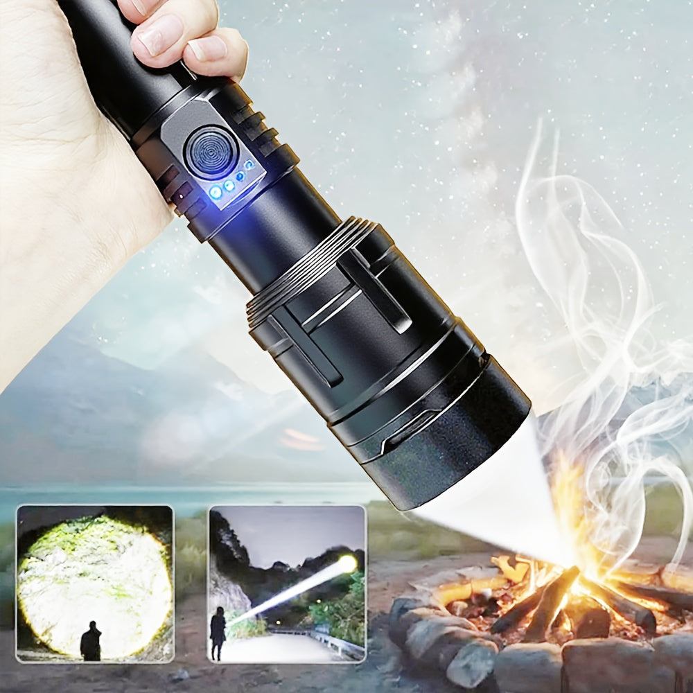 Ignition Aluminum Alloy Flashlight, Fresnel Lens Equipped, Rechargeable LED Light, 5 Modes High Lumen Flashlight, 5000mAh Battery Type-C Fast Charging, Long Range IP44 Waterproof, Ideal for Camping Night Use and Gift Giving