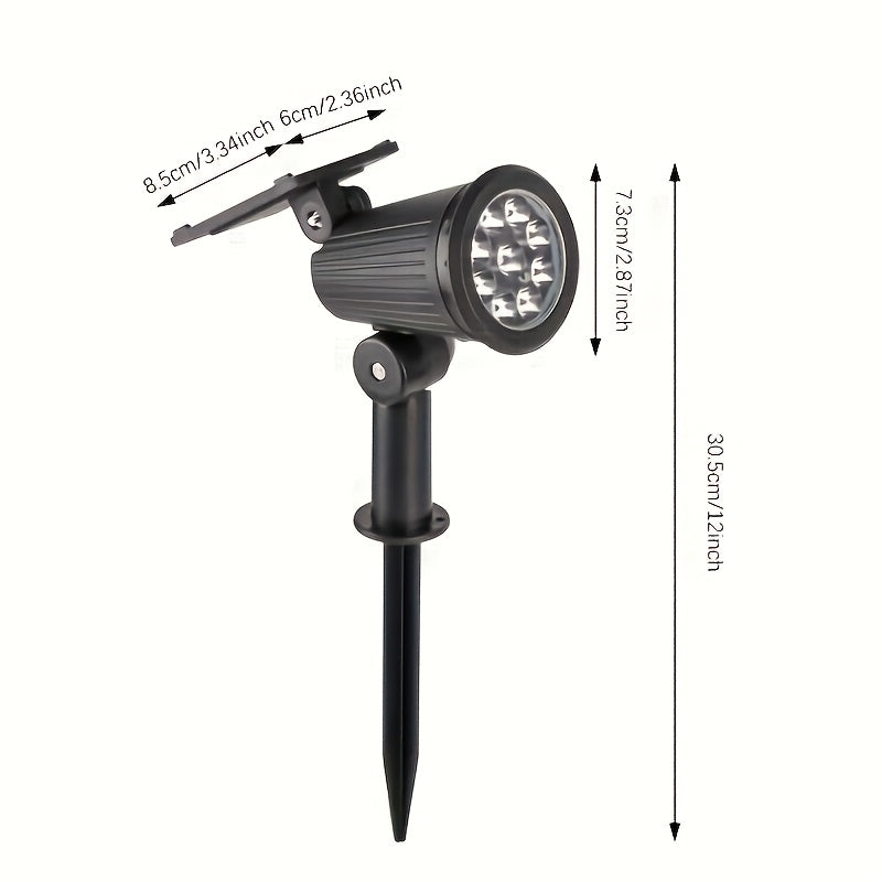 A set of 4 outdoor spotlight fixtures, featuring 9 LED solar lights, equipped with adjustable brightness and RGBW color-changing function. These landscape lights are easy to install, suitable for gardens, driveways, patios