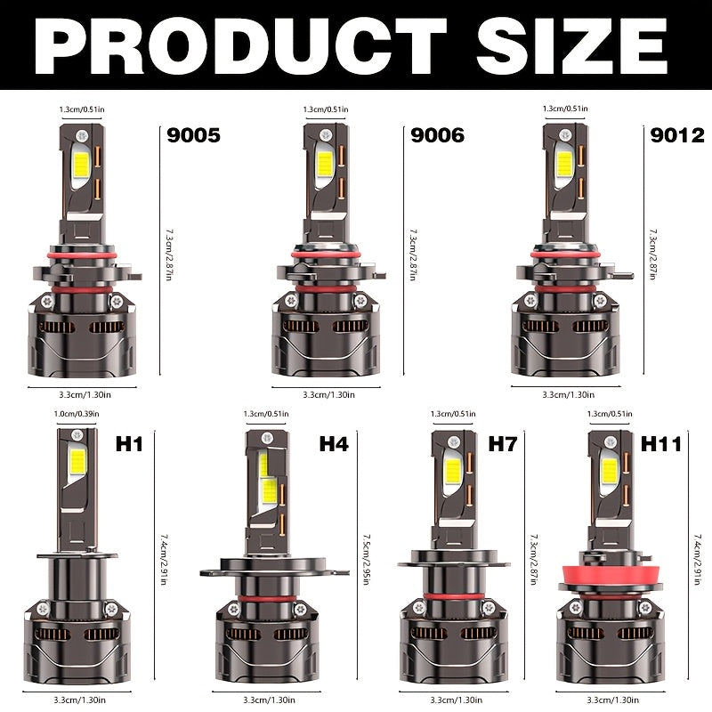 2pcs 9006 9012/HIR2 Super Bright LED Headlight Bulbs for Car, 54800LM, 7500K, 1000% Brightness, 360° Beam Angle, Plug-and-Play, Compatible with H1 H4/9003/HB2 H16/H9/H8 9005, 9570 CSP Chip
