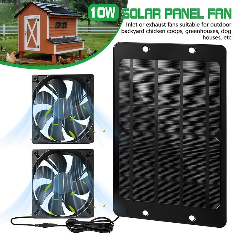 10W 12V Solar Dual Fan Exhaust Fan, Black Solar Ventilation Fan with Solar Panel, Suitable for RV, Chicken Coop, Greenhouse, Shed and Pet House Window