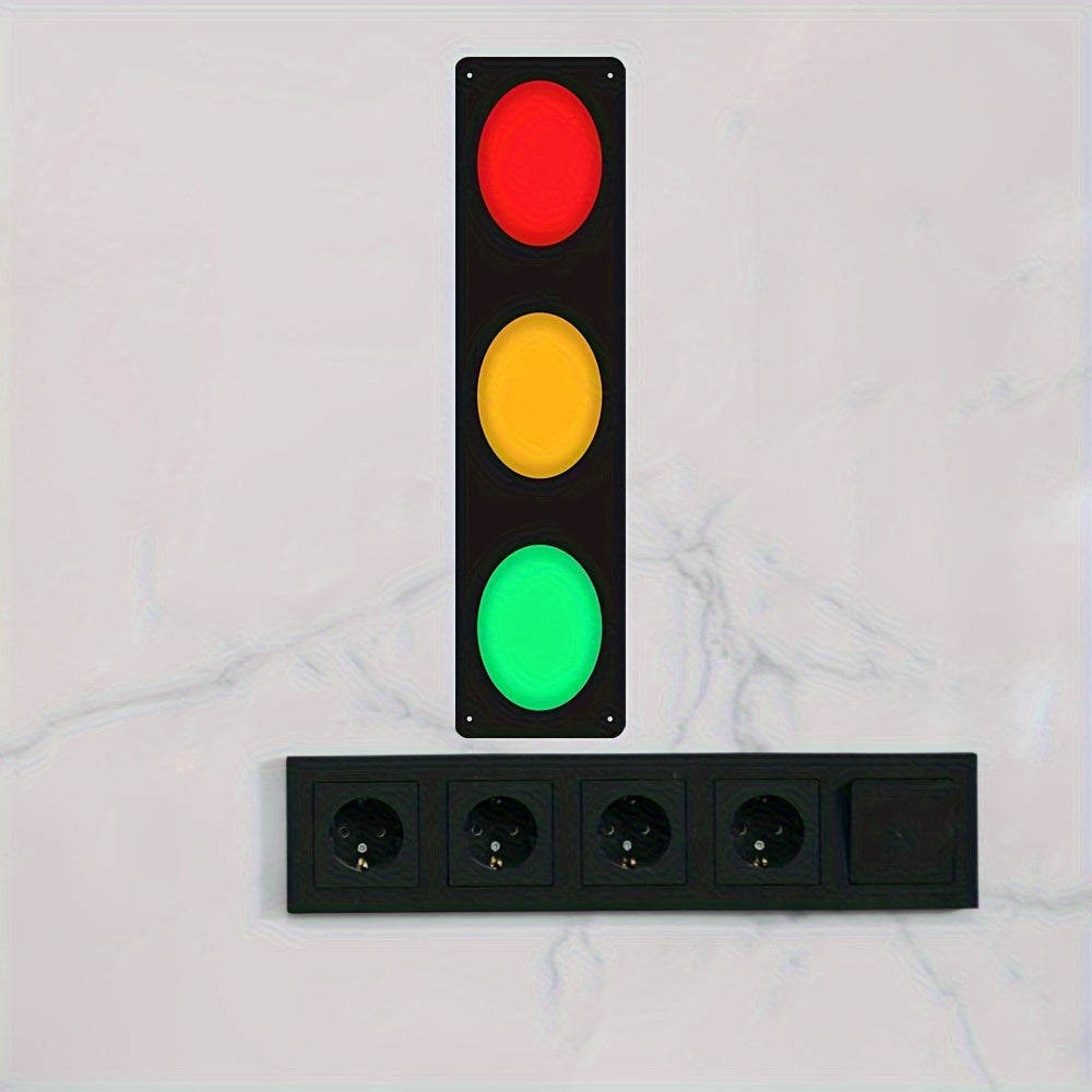 2D Flat Vintage Traffic Light Wall Decor, Red Yellow Green Signal Light, No Wiring Required, Heavy Duty Metal Structure Indoor Outdoor Decoration, Traffic Sign Ornament for Home Office Cafe Party, Halloween Christmas Festival Decor