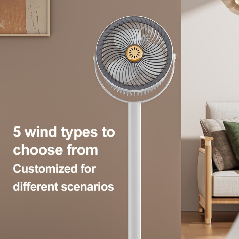 Modern USB Charging Port Standing Fan, 4000mAh Battery Powerful Quiet Wind, 5 Speed Integrated Height Adjustable Floor Fan, Ideal for Bedroom Living Room Office Study, Perfect Christmas Gift