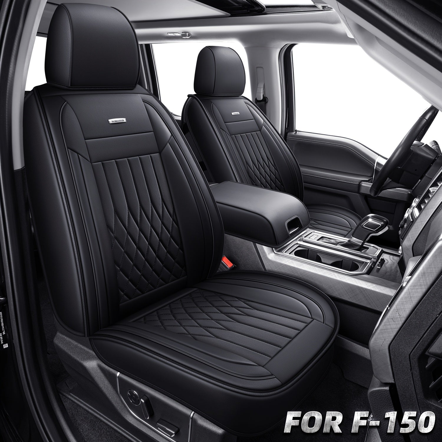 Full Coverage Seat Covers for 2015-2025 Ford F150 and 2017-2025 Ford F250/F350/F450, Made of Waterproof PU Leather