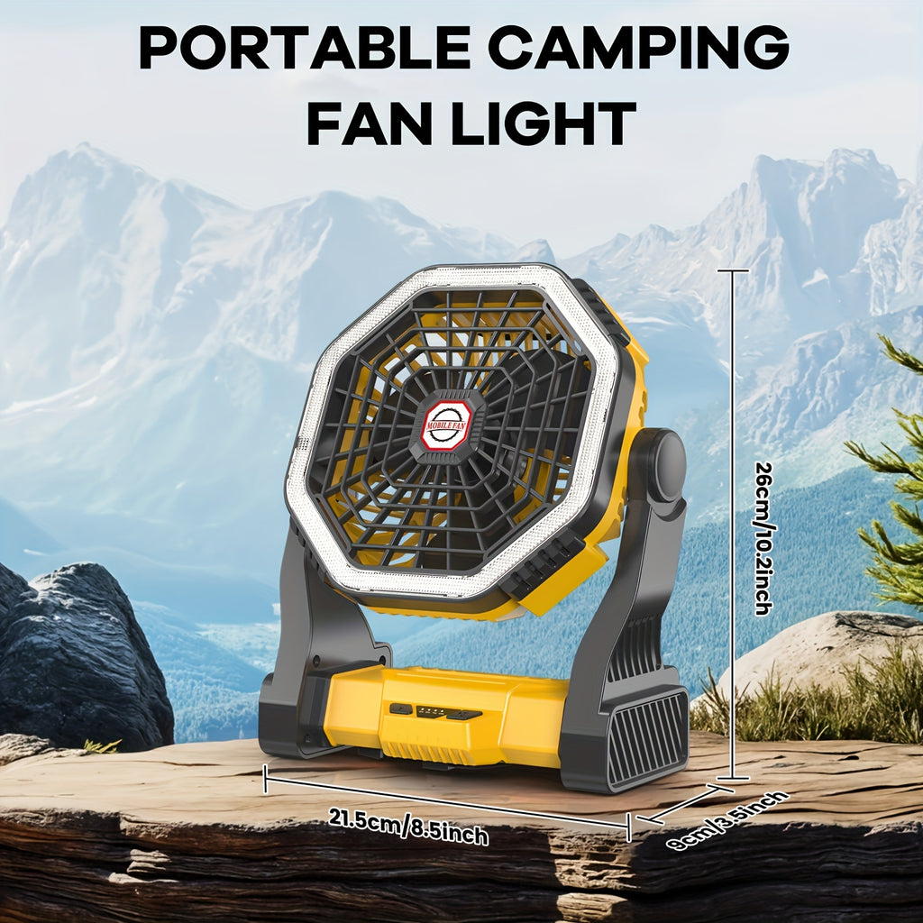 Portable Rechargeable Fan with Hook Handle, 4 Speed Levels, 3 Dimmable LED Light Modes, Ideal for Travel Bedroom Home Camping Office Beach Fishing, Rechargeable Convenient Cooling Fan for Outdoor Enthusiasts