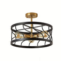 Modern 3-Light Black and Gold Semi-Flush Mount Ceiling Fixture with Drum Cage Design - Elegant Metal Lighting for Kitchen, Hallway, Bedroom or Living Room, E26 Base (Bulb Not Included), Living Room Decor | Modern Ceiling Light | Durable Metal