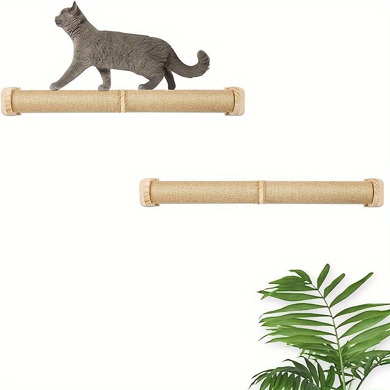 壁挂式猫抓柱 适用于大猫和小猫 - 室内猫活动树带黄麻绳抓板,猫抓板 实木猫墙家具猫爬管