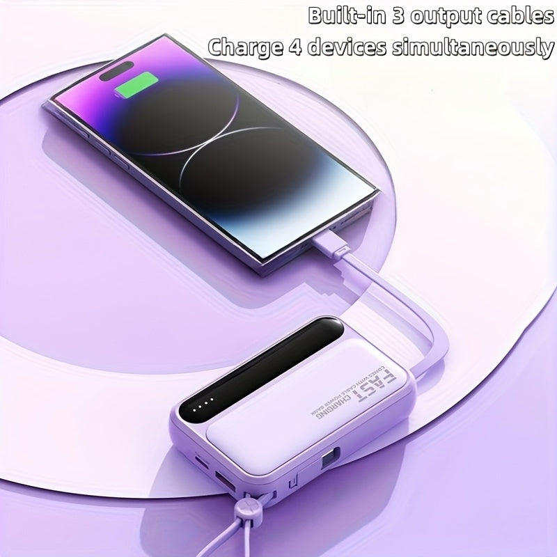 10000mAh 迷你可愛 5W/15W/22.5W 超級快充多功能卡通行動電源，可充電便攜式手機充電器，內含 4 條充電線，戶外旅行必備電池組，智慧 LED 數位顯示，Micro & Type-C 輸入
