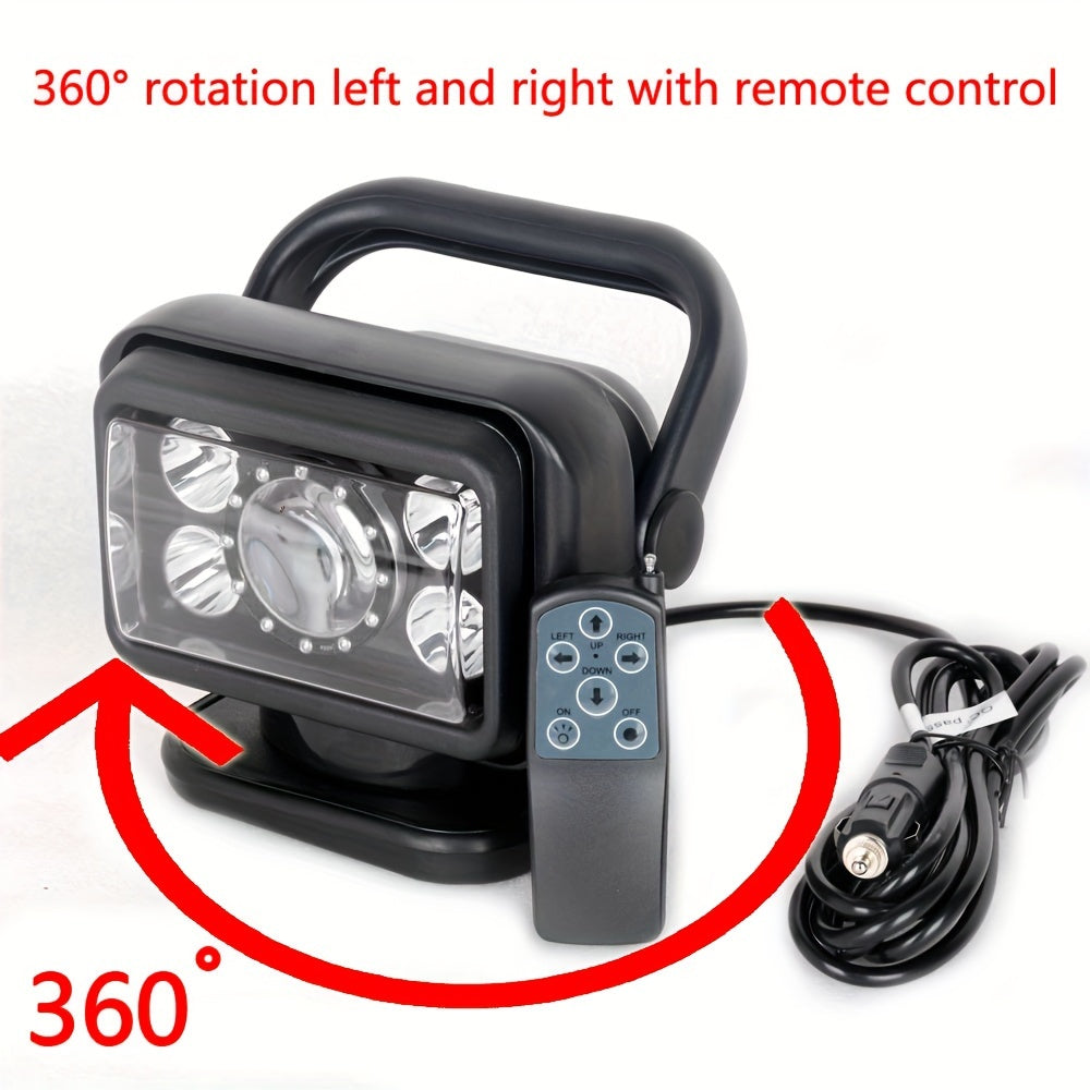 Handheld LED searchlight 7-inch 70W 360° rotating remote control work light - 12-24V compact off-road lighting, suitable for SUVs, ATVs, trucks, boats, hunting and fishing, with car plug power supply, remote control lamp