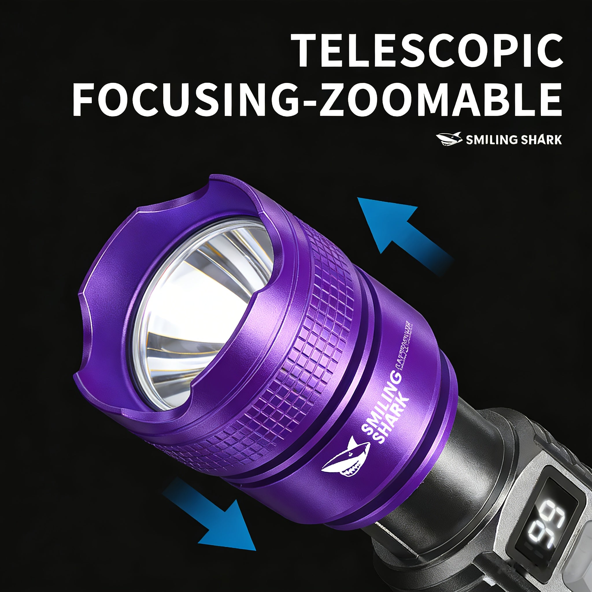 2-Pack Smiling Shark Rechargeable UV Flashlight | Xpe+395nm Purple Light, Retractable Focus Zoomable Flashlight, Detects Hidden Stains & Pet Soils, Lightweight & Portable, Built-in Lithium Battery, Long-Lasting, Ideal for Camping, Work & Travel