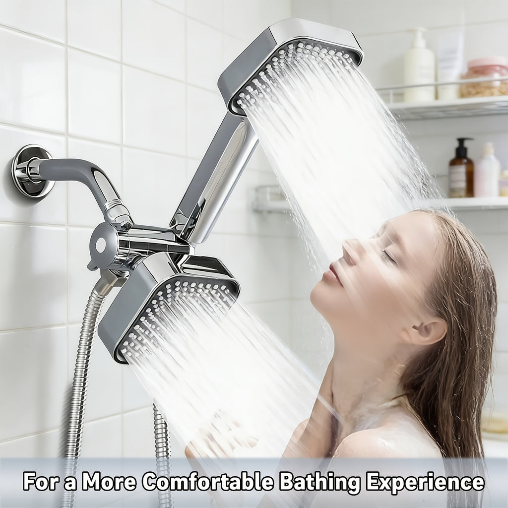 2-in-1 Handheld Shower with Extended Hose (High Pressure Rain Shower System) | Heavy Duty ABS Wall Mount Shower Set with T-Diverter Valve, Polished Finish, Full Body Coverage, Quick Installation (No Electricity) – Modern Bathroom Upgrade