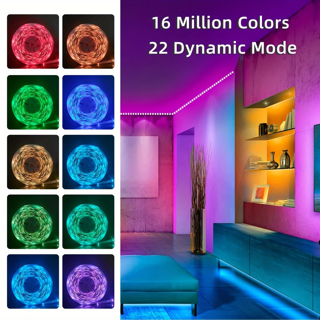 3535 RGB LED 灯带 2/5/10/15/20 米 3 键控制器 5V USB 供电 柔性灯条 客厅卧室电视背景墙 圣诞派对氛围灯 宿舍电竞房装饰灯串 可裁剪自粘 氛围照明