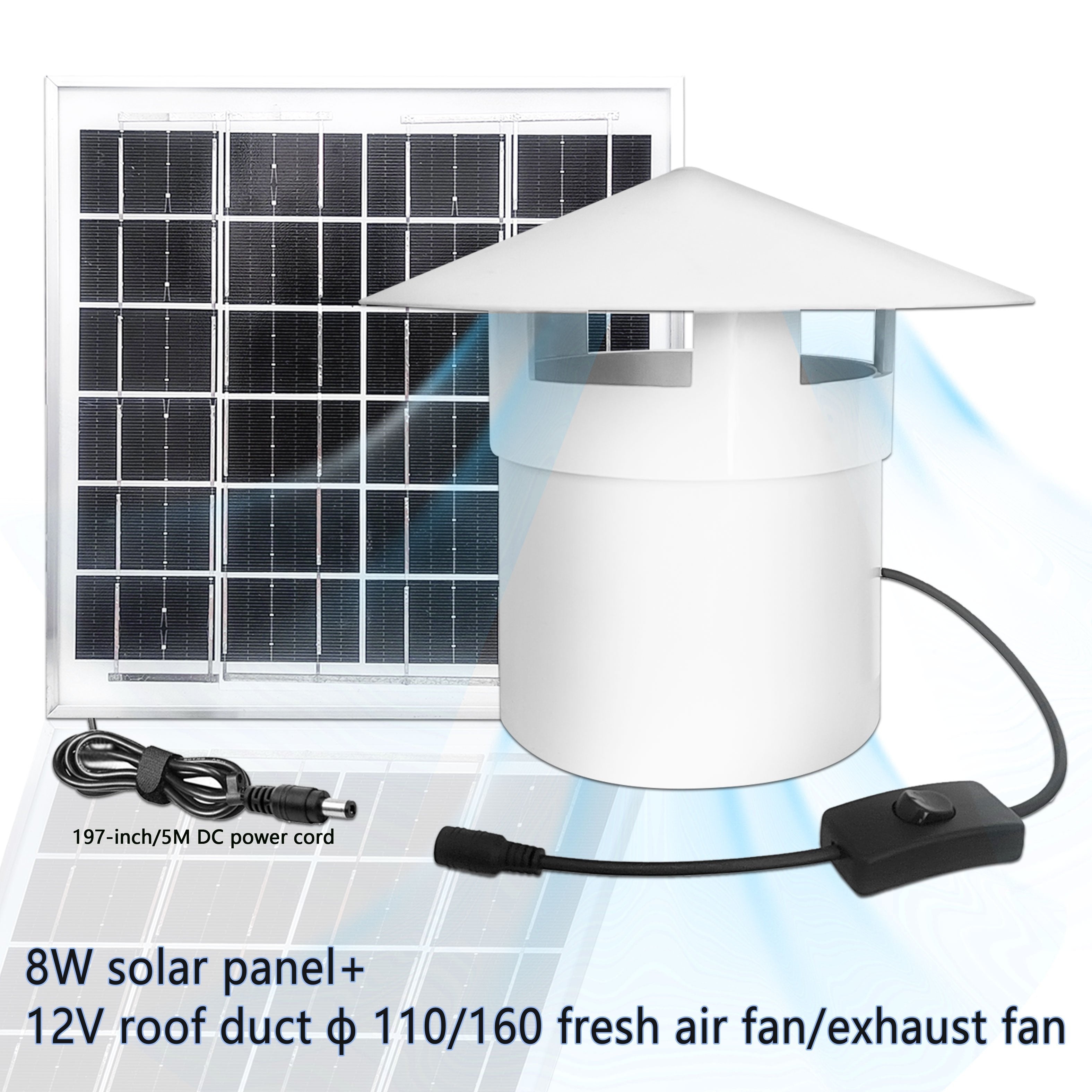 1 Piece Household Solar Fan - 8W Solar Panel, White Solar Fan, Perfect for Air Circulation in Greenhouse, Chicken Coop and Pet House