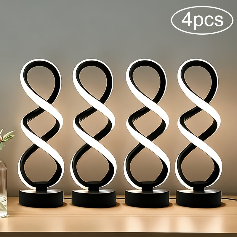 Classic retro spiral table lamp set (4/2/1-pack), three-color dimmable, USB powered, durable metal material, multi-room decorative light, suitable for bedroom, living room, study, hotel, office bedside lamp