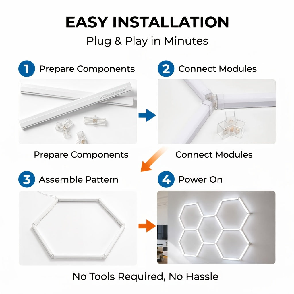 LED hexagonal garage light, home ceiling light, shop lighting honeycomb light, ultra-bright easy installation ceiling LED tube AC85-265V, suitable for living room, garage, gym, dance hall, laundry room, studio, shopping mall