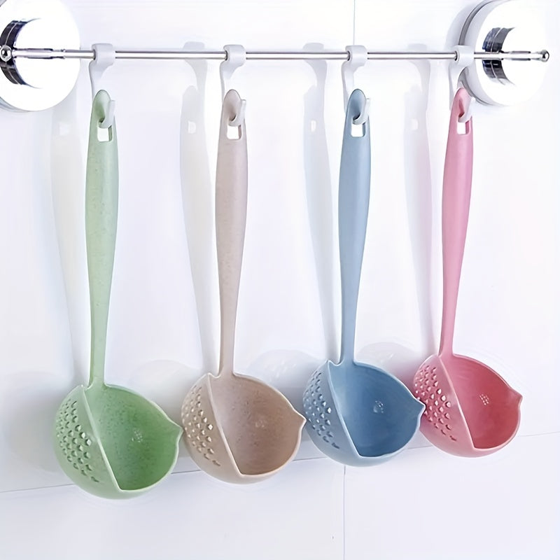 1PC 2-in-1 Slotted Soup Ladle, Long Handle Plastic Hot Pot Spoon, Kitchen Utensil