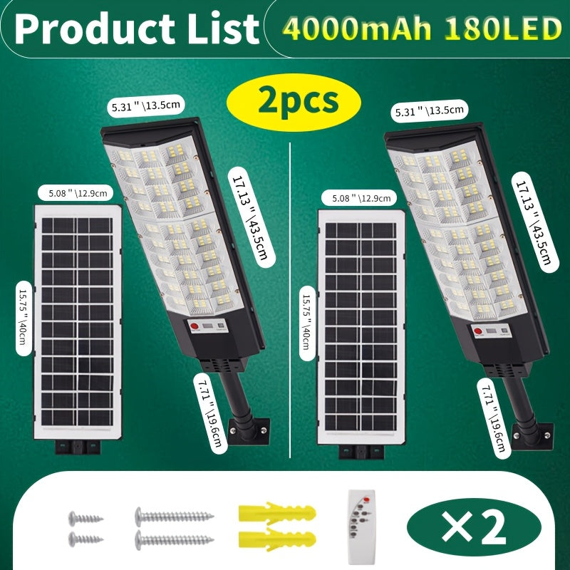 2 Pack 3D Curved Screen Integrated High-Brightness Solar Street Light, with PIR Motion Sensor and Remote Control, Perfect for Parking Lots, Courtyards, Gardens, Villas, Outdoor Solar Light