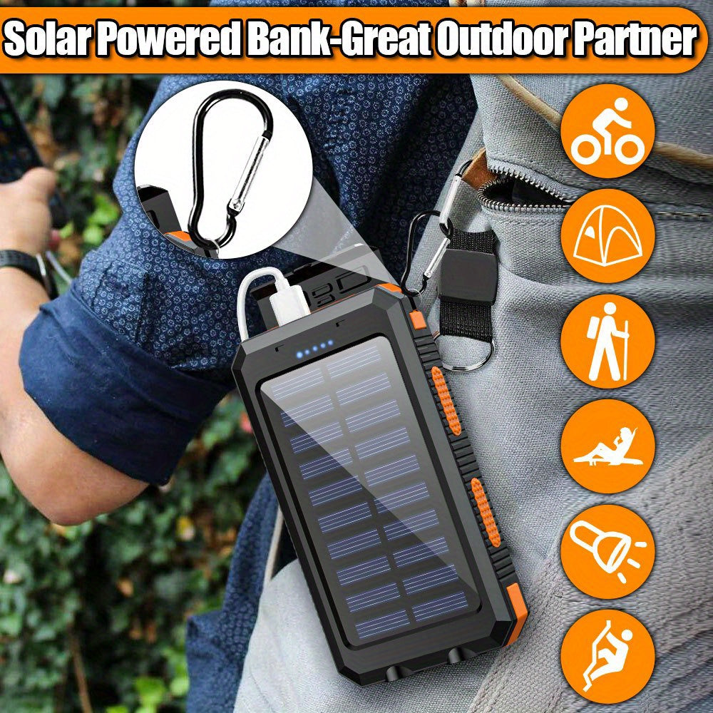Portable Solar Mobile Phone Charger, Camping External Battery Charger for Mobile Phones, 2 USB/ LED Flashlights with Compass for Outdoor Activities, 19800/ 29800mAh Portable Solar Power Bank, the Best Gift for Festival