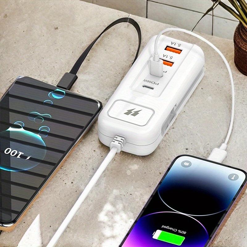 Electrical Socket with 2 USB Ports And 2 PD, Featuring 4 Outputs And a Type-C Cable, Versatile Plug Suitable for Home And Office Applications