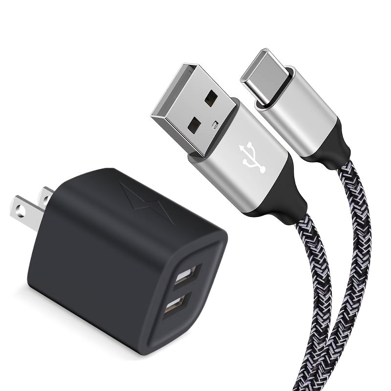 2pcs/set Wall Charger Plug with 6.0ft Cable, USB Charging Box, 2.1A 10.5W 2- Way USB Adapter Power Plug, Charging Station Socket, Suitable for Type-C Port Devices