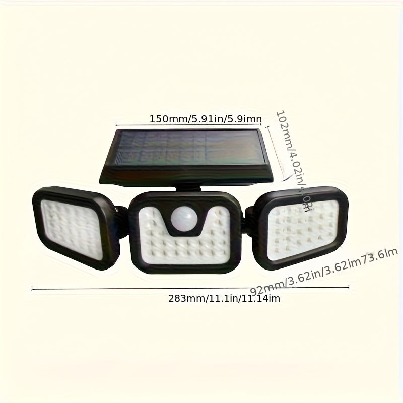 3-Head Solar Powered Triple Head Independent Wall Light - Outdoor Sensor! Yard Lighting. 3 Adjustable LED Heads Motion Activated, Dusk to Dawn Automatic ON/OFF. Emergency Lighting Mode, Energy Saving, Easy Installation