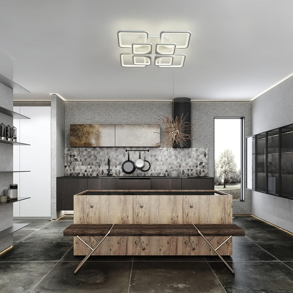 Enncll modern LED ceiling light, dimmable flush mount ceiling light fixture, with remote control, 23.6" 8-square acrylic ceiling light, suitable for kitchen, living room, dining room, bedroom, 3000K-6500K