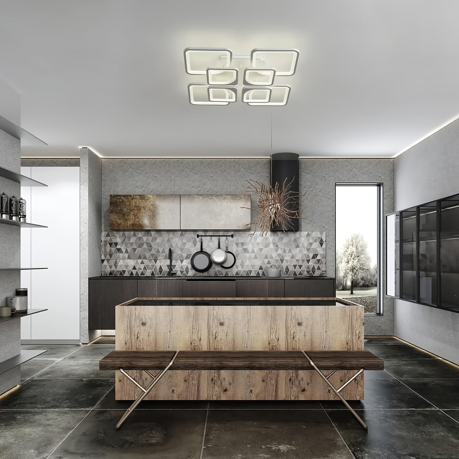 Enncll modern LED ceiling light, dimmable flush mount ceiling light fixture, with remote control, 23.6" 8-square acrylic ceiling light, suitable for kitchen, living room, dining room, bedroom, 3000K-6500K