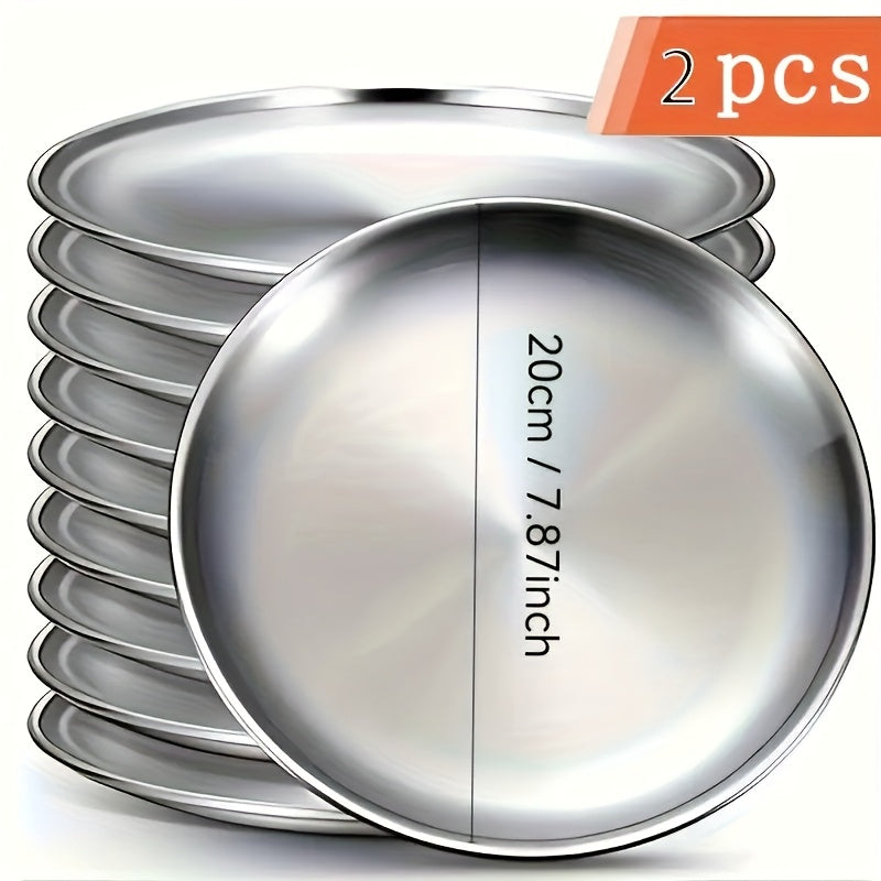 2-Piece Stainless Steel Salad Plate | 5.51-Inch Silver Appetizer Tray | Perfect for Camping, BBQ Buffet & Outdoor Dining | Ideal for Picnics & Family Gatherings