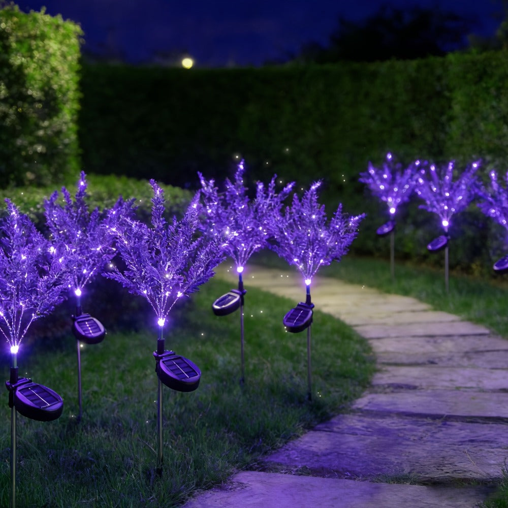 1 Pack Solar LED Lavender Garden Light with 7 Artificial Flowers, Outdoor Decorative Light, New Rural Plant Flower Light, Perfect for Pathways, Lawns, Backyards – Auto On/Off Landscape Lighting, Solar Christmas