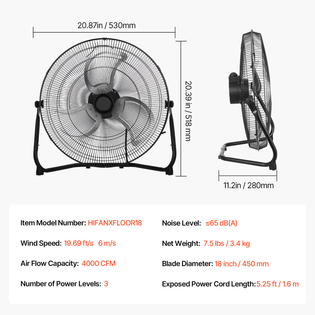 VEVOR 14-20 Inch Floor Fan, 3 Speed, 360° Adjustable Tilt, High Speed Industrial Fan, 1/2 Pack