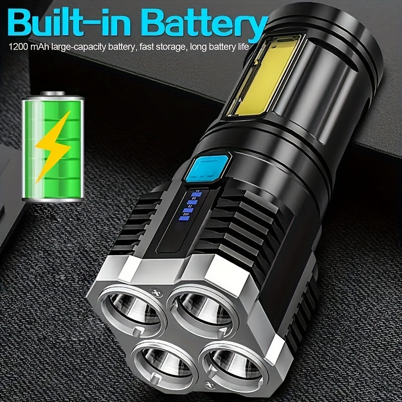 High Power IP65 LED Flashlight, Super Bright Long Range Rechargeable Tactical Handheld Light, Outdoor Camping Lantern