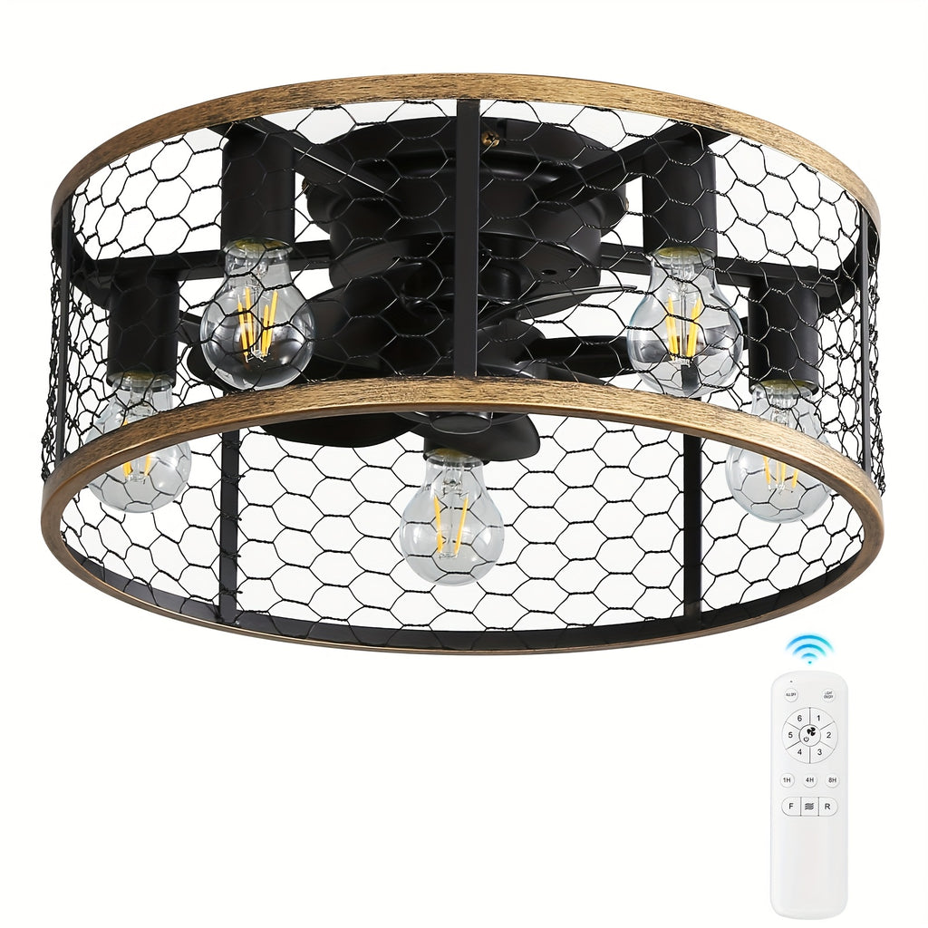 Sofucor 20 Inch 7-Blade Caged Ceiling Fan with Remote Control & Light Kit Set
