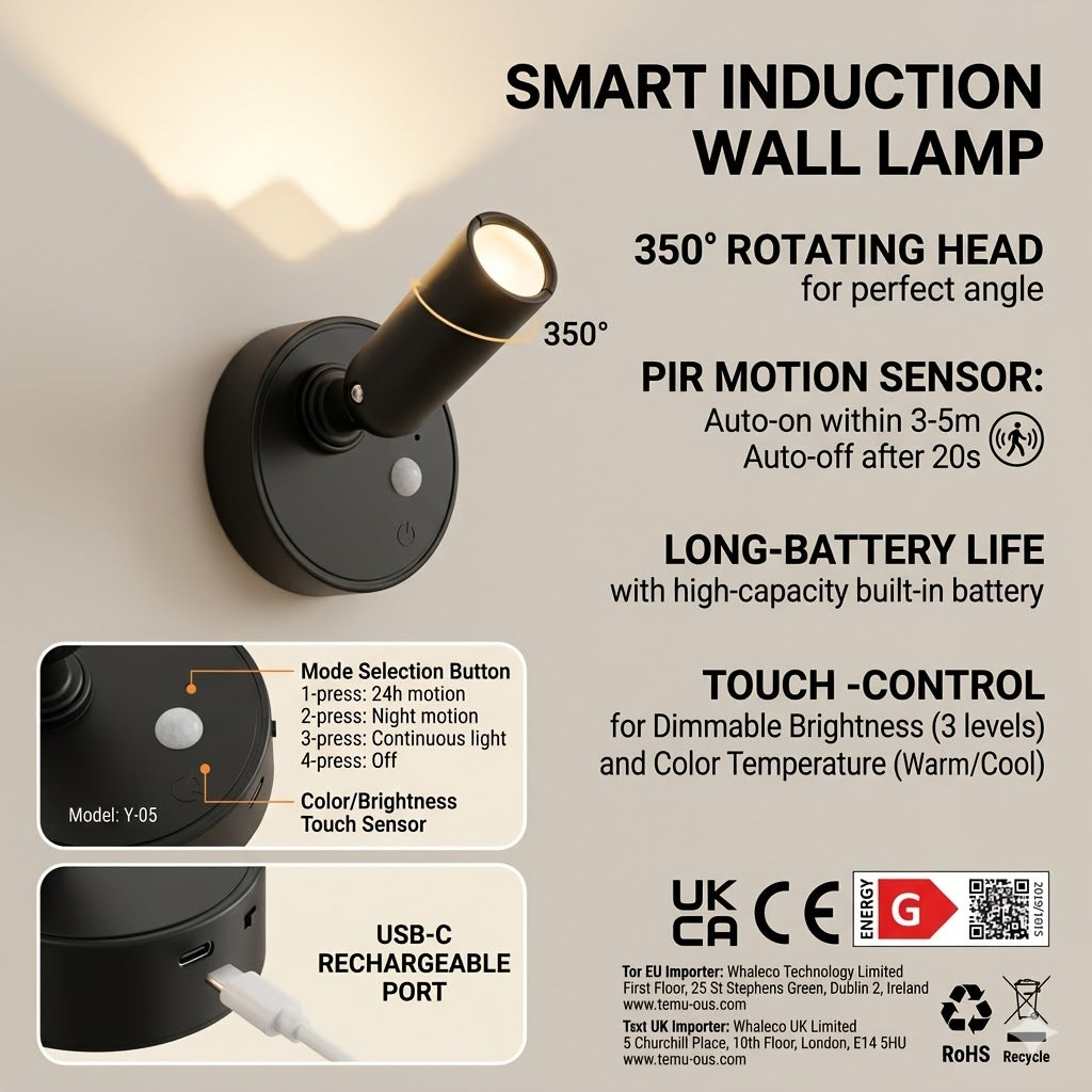 Whole House Light & Shadow Magician | Magnetic Rotating Sensor Spotlight, Touch Stepless Dimming, Night Sensor Lights Up Automatically When People Approach, Creates Small Hill Wall Wash Effect