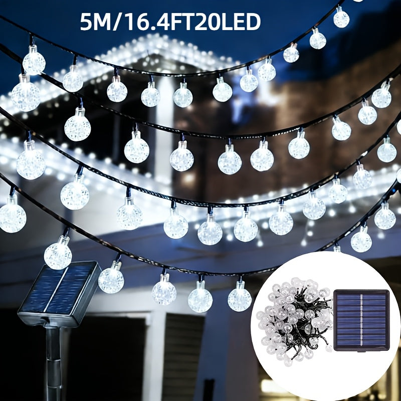 1串太阳能球灯，IP54防护等级，暖光/白光/彩色。LED灯和太阳能锂电池，适用于感恩节、情人节、新年、庭院、公园、广场、礼堂和节日装饰氛围