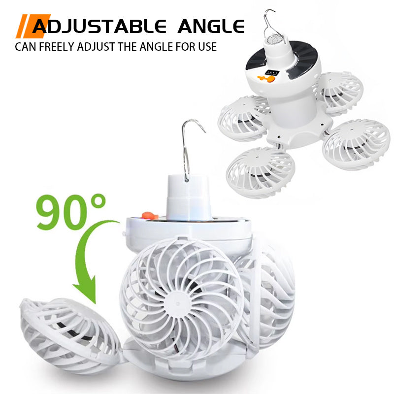 Solar Rechargeable Camping Light with Fan Function, Portable Foldable Flashlight, Hook Design, 3 Lighting Modes, Emergency Light for Night Fishing, Camping and Travel