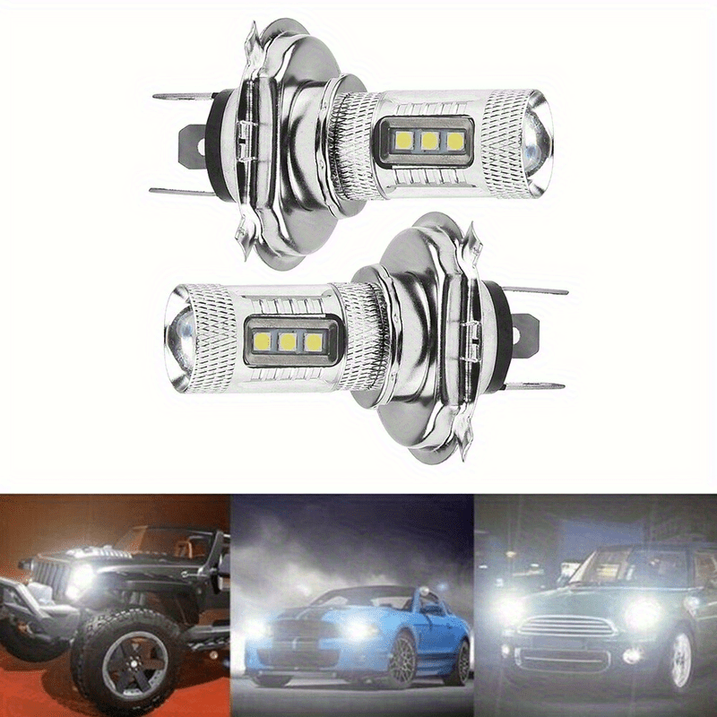 2-Pack H4 Super White LED Headlight Bulbs 6000-6500K 80W 12V-24V, Vehicle Lighting Upgrade, Stylish LED Design, Bright LED Light Output, No Battery Included