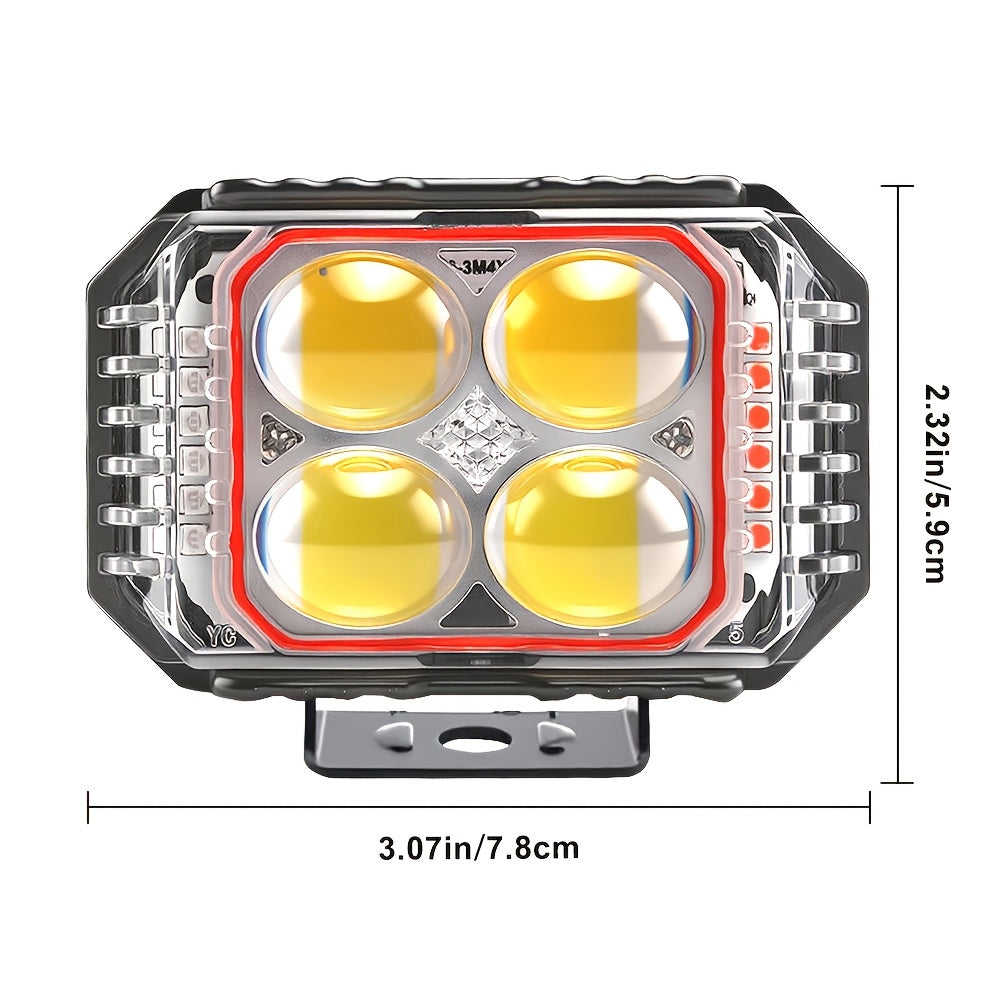 1 Piece LED Motorcycle Projector Lens Headlight, Work Light for Car and Motorcycle, Compatible with Motorcycles, Sedans, SUVs, UTVs, ATVs, White/Yellow Dual Color + Red/Blue Demon Eye, Easy Installation