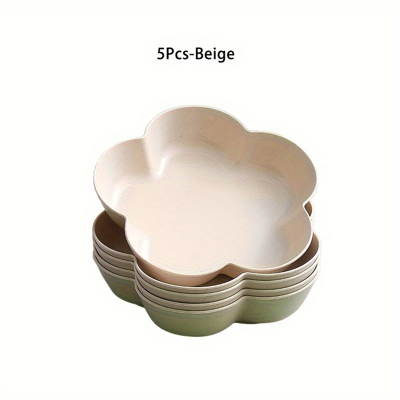 5pcs, Flower Dinner Plates, Reusable Unbreakable Plastic Plates, Lunch Plate, Bread Plate, Table Fruit Plate, Cake Plate Salad Plate, Chip Plate, Small Dish, Outdoor Dining Plate, Dishwasher & Microwave Safe, Kitchenware