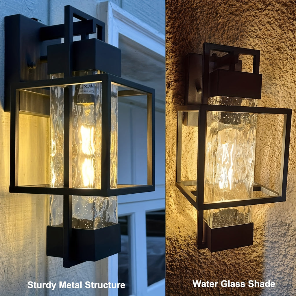 Modern Outdoor Light Fixture Dusk to Dawn Automatic Lighting 2-Piece Set, 15-Inch Waterproof Wall Mounted Porch Light, Garage Entrance Outdoor Light with Crystal Glass