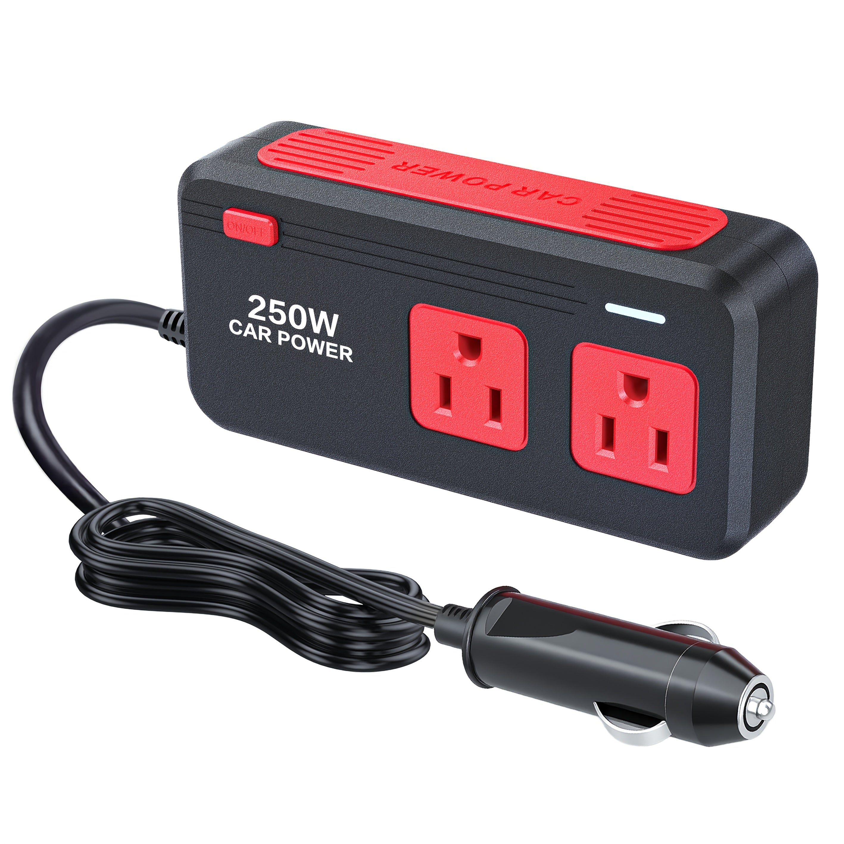 250W QC 3.0新款车载电源逆变器，配备3个USB接口与Type-C接口，快速充电器，12V直流转110V交流转换器，适用于公路旅行与露营，可用于电脑、汽车、卡车、房车，无需电池
