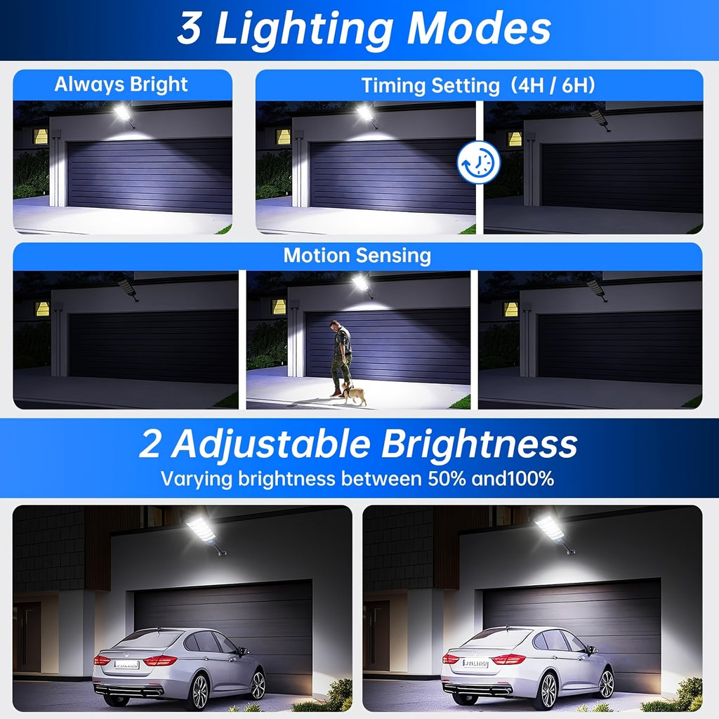 1 Pack Outdoor Solar Street Light, Heavy Duty 6500K LED Parking Lot Light with Sensor, 6000mAh Dusk-to-Dawn Solar Floodlight, Perfect for Courtyard, Garden, Parking Lot Security Lighting