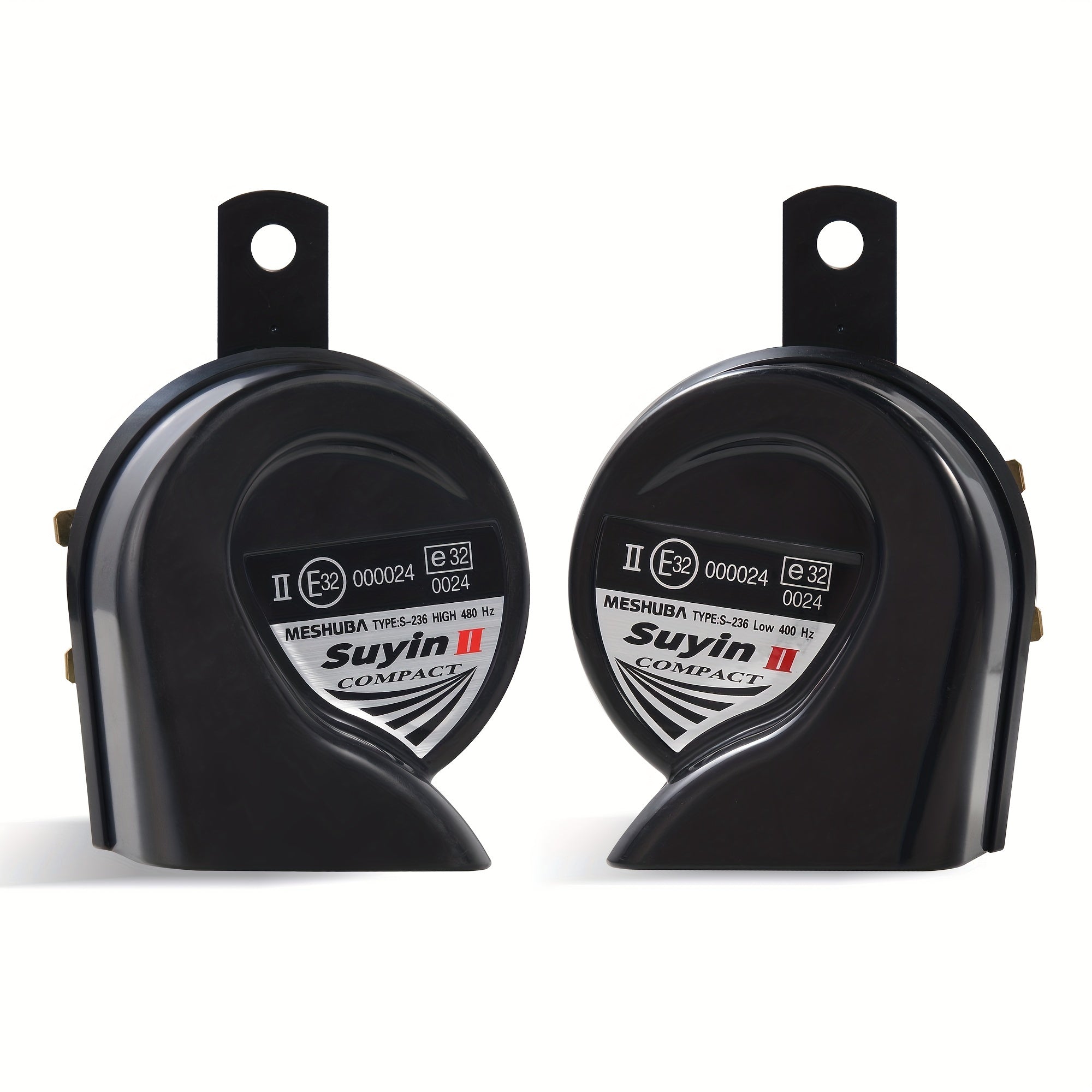 Meshuba Car Horn Truck Horn 12V High & Low Tone Universal Super Loud Electric Snail Horn 12V Horn Kit Replacement Car Horn, 2 Pack