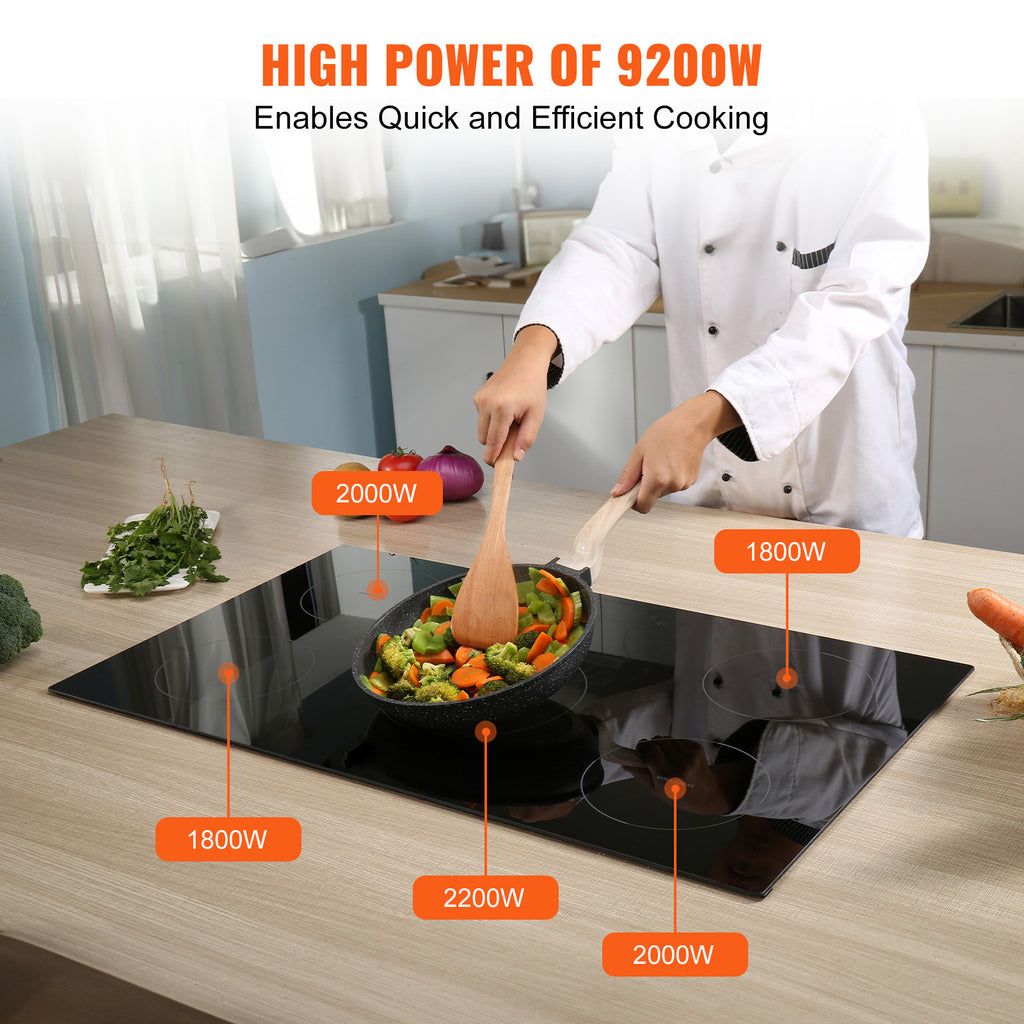 VEVOR Induction Cooktop, 5 Burners, 36-Inch Induction Stove, Built-In Magnetic Cooktop 9200W, 9-Level Multi-Function Burner, LED Touch Screen with Child Lock & Over-Temperature Protection