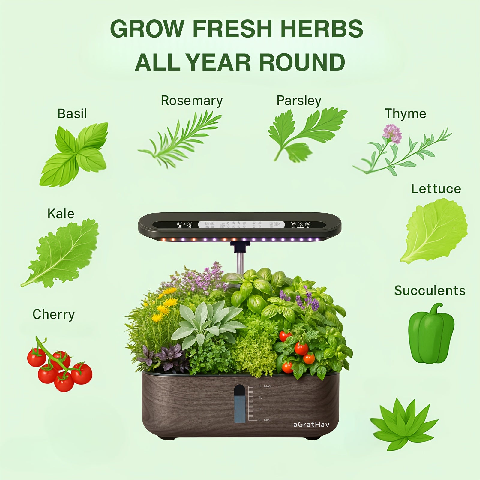 75Pcs Hydroponic Gardening Kit with LED Grow Light, 14 Plants 1.32Gallon/5L Water Tank Quiet Pump, 3 Smart Light Modes & Timer, for Herbs Vegetables Flowers, Perfect Gardening Gift