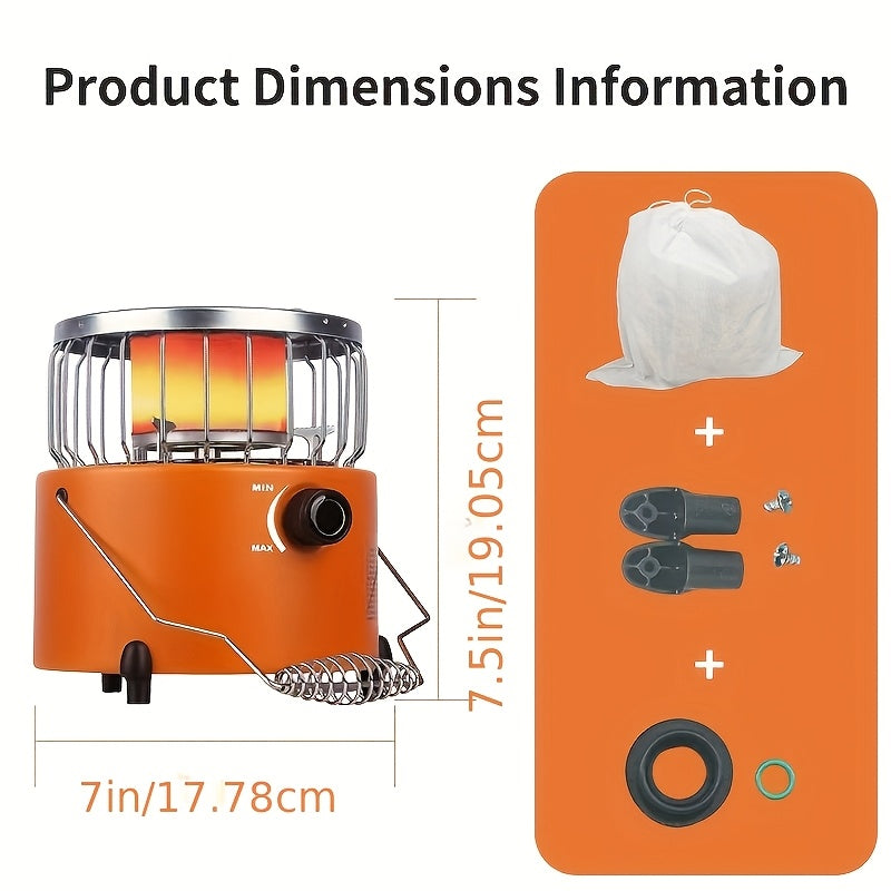 9000 BTU Adjustable Propane Heater Stove - 2-in-1 Indoor/Outdoor Portable Gas Stove, Ideal for Camping, Cooking & Emergency Preparedness, Compact 10.7 x 7 Inch Design, Orange & Blue, Adjustable Flame Control, Durable Stainless Steel Construction
