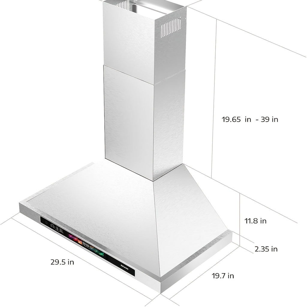900CFM Wall-Mounted Range Hood, Stainless Steel, Voice/Gesture/Touch Control, Convertible Ducted/Ductless Kitchen Exhaust Fan, 4-Speed Fan, Memory Mode, 4 Adjustable Lights