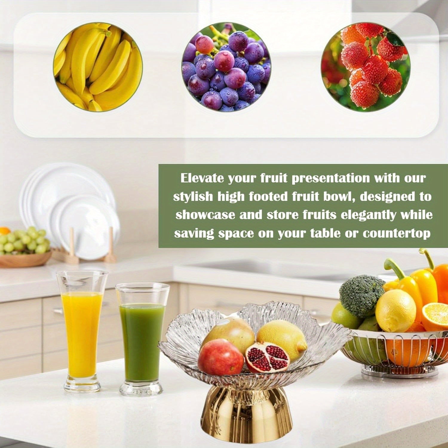 LDQ Elegant Oval Fruit & Snack Stand with Tray - Large Capacity Leaf-Shaped Rim, Sturdy Lightweight Plastic Party Tray, for Kitchen, Dessert Table, Wedding, Party - Space-Saving Multi-Functional Fruit Bowl & Event Utility (Pet-Friendly)