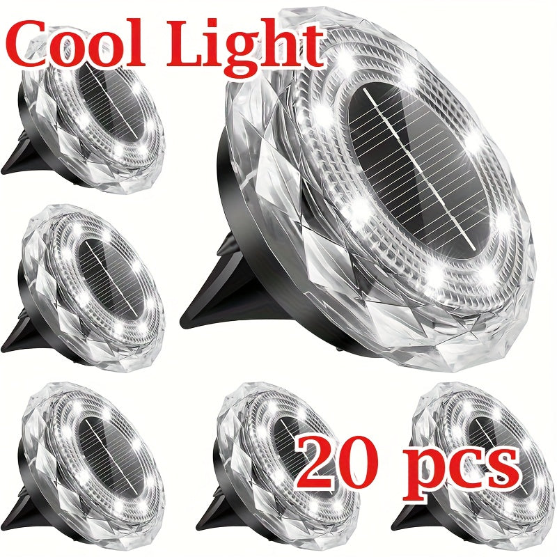 20 Pack Solar Ground Light Outdoor Waterproof Landscape Lighting, Stainless Steel Decorative Ground Light for Courtyard Path Lawn Garden Patio Driveway Walkway (Cool & Warm White Light), Garden Decoration, Path Lighting