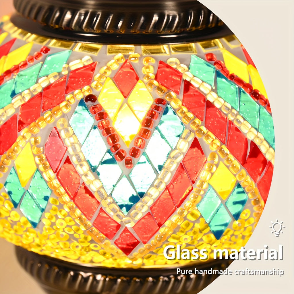 Turkish Moroccan style lamp, bronze base, colorful handmade mosaic glass, bohemian night light, bedroom decoration, holiday gift (LED bulb included)