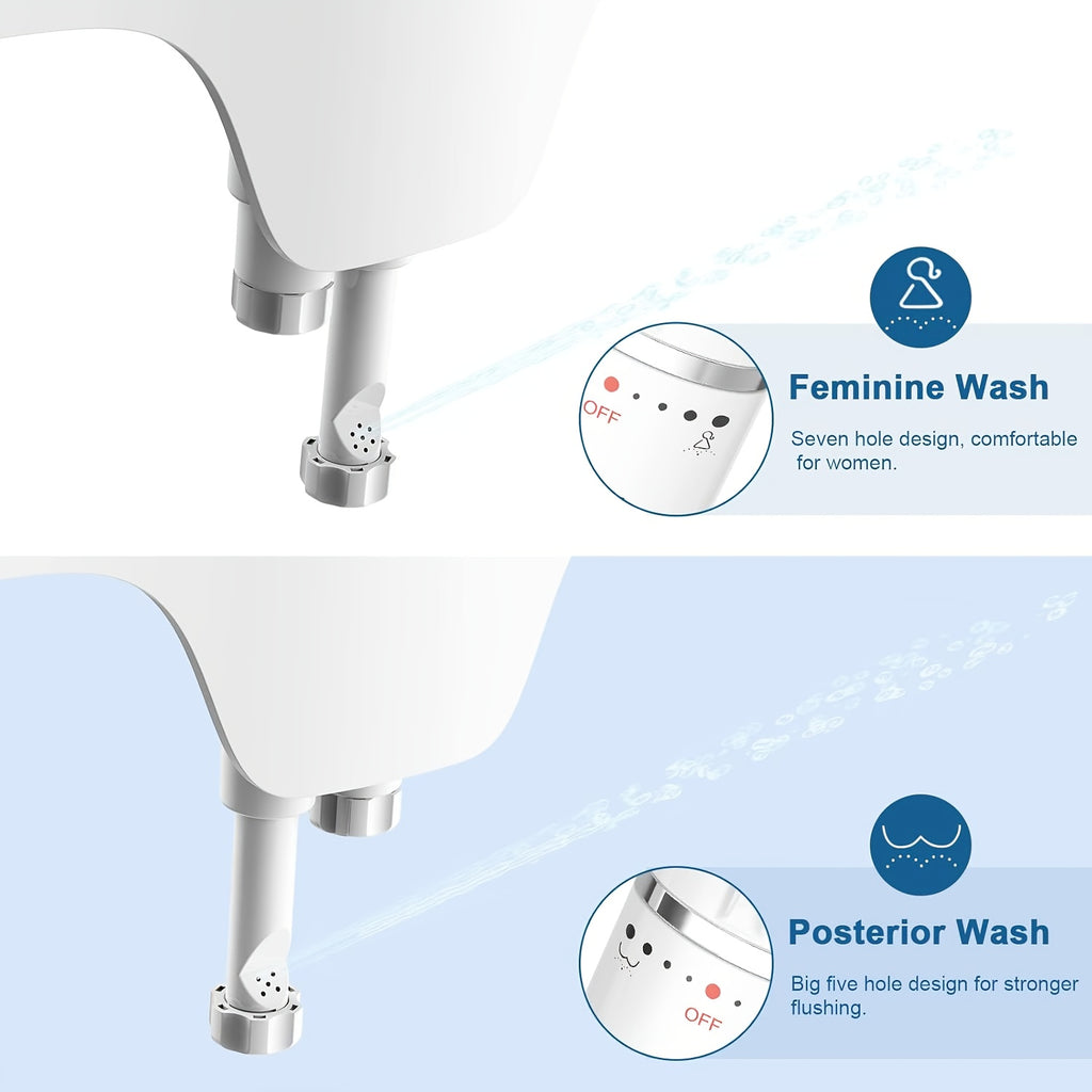 Toilet Attachment – Non-Electric Cold Water Bidet Seat Attachment with Pressure Control, Retractable Self-Cleaning Dual Nozzles for Front & Rear Wash